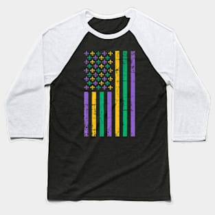 Mardi Gras Us Flag Baseball T-Shirt